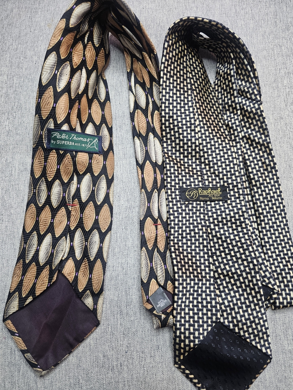 Peter Thomas Roth Black Brown Cream Patterned Silk Tie
